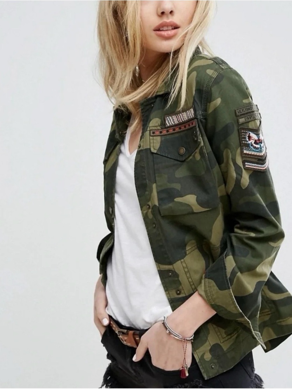 Abercrombie & Fitch Olive Green Camo Trophy Utility Jacket with Patch Details